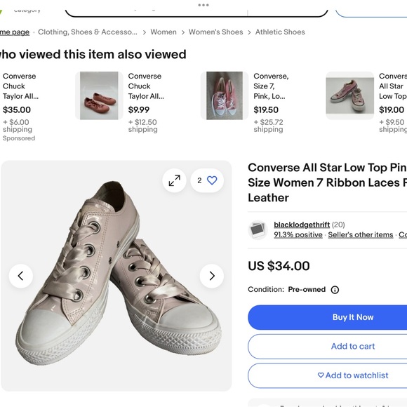 ‘Converse All Star’ Patent Leather Pink Gloss Ribbon Sneakers - Picture 8 of 8